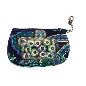 Vera Bradley Floral ID Card Wristlet Zippered Coin Purse With Key Chain Clip